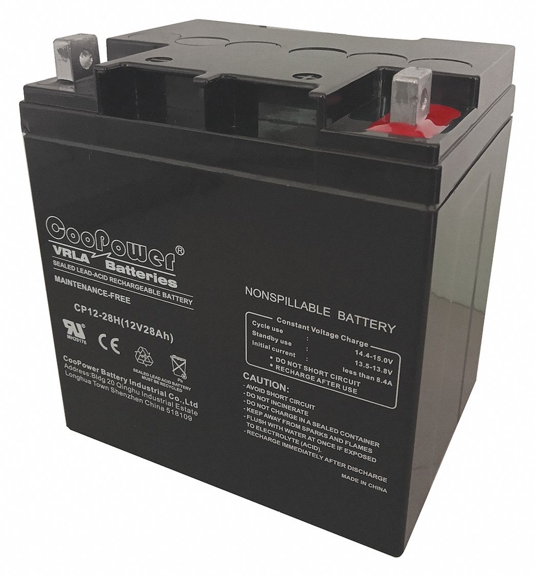 GRAINGER APPROVED Sealed Lead Acid Battery 28 Ah Capacity, 7.12 in Ht