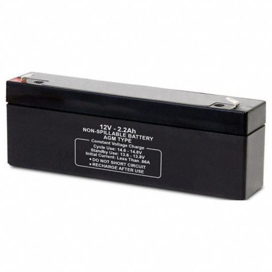 APPROVED VENDOR Sealed Lead Acid Battery: 12V DC, 2.2 Ah Capacity, 2.4 in  Ht, 1.4 in Wd, ABS