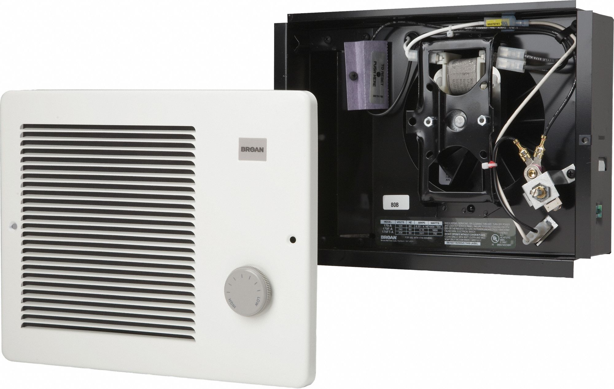 BROAN Recessed Electric WallMount Heater, 1,000W/500W/750W/1,000W, 120