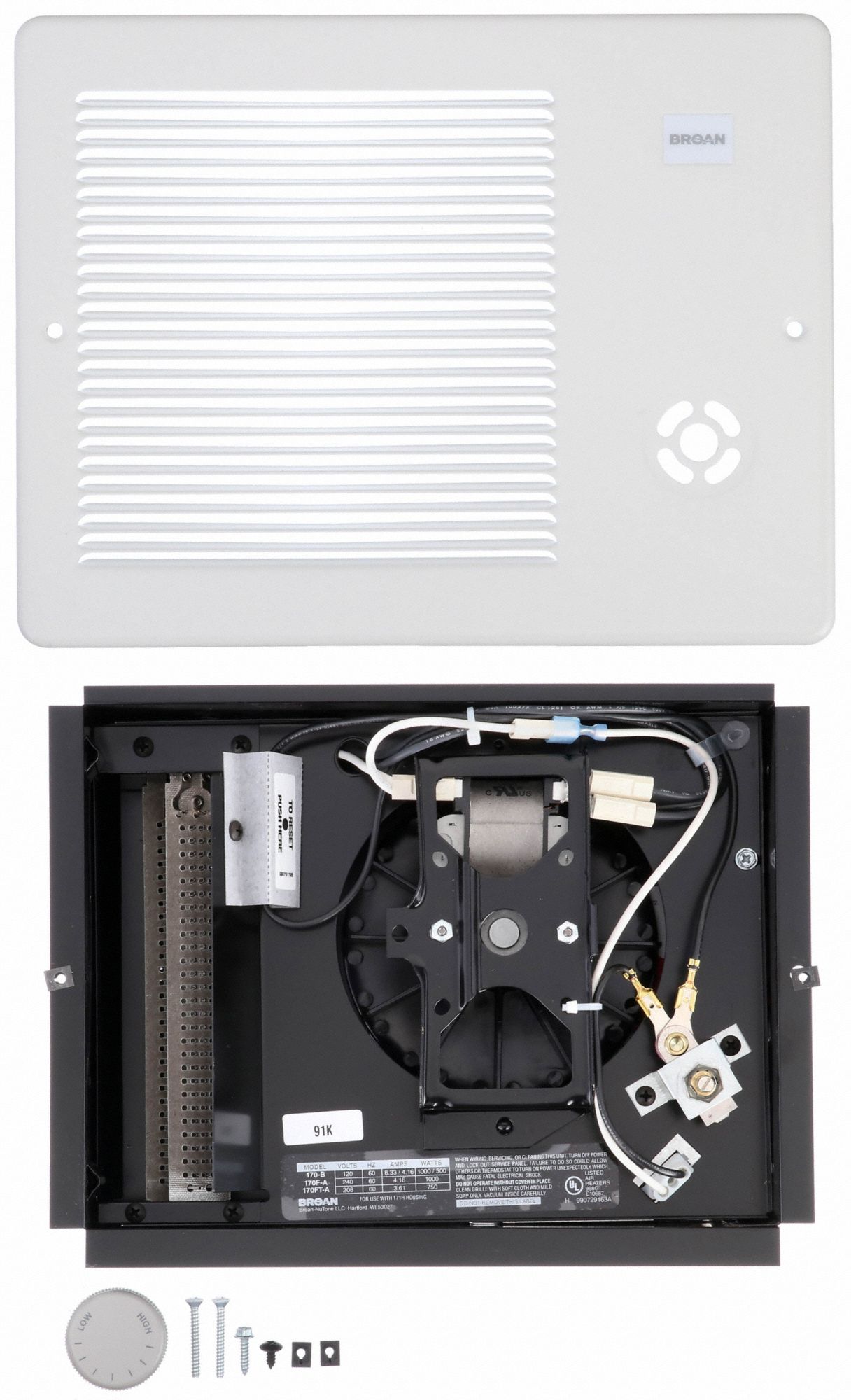 BROAN Recessed Electric WallMount Heater, 1,000W/500W/750W/1,000W, 120