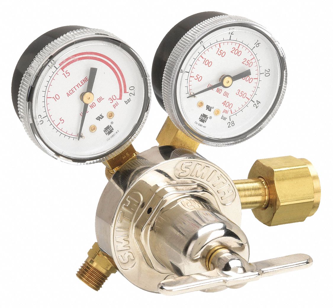 GAS REGULATOR, SINGLE STAGE, CGA 300 INLET, 9/16"-18 M LH OUTLET, 15 PSIG, ACETYLENE