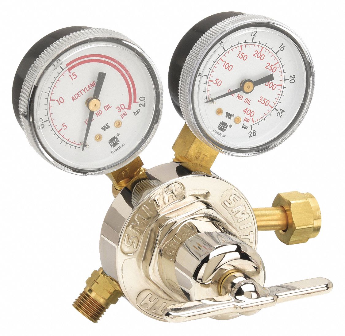 Gas Regulator: Single Stage, CGA 200 Inlet, 9/16"-18 M LH Outlet, 15 psig, Acetylene