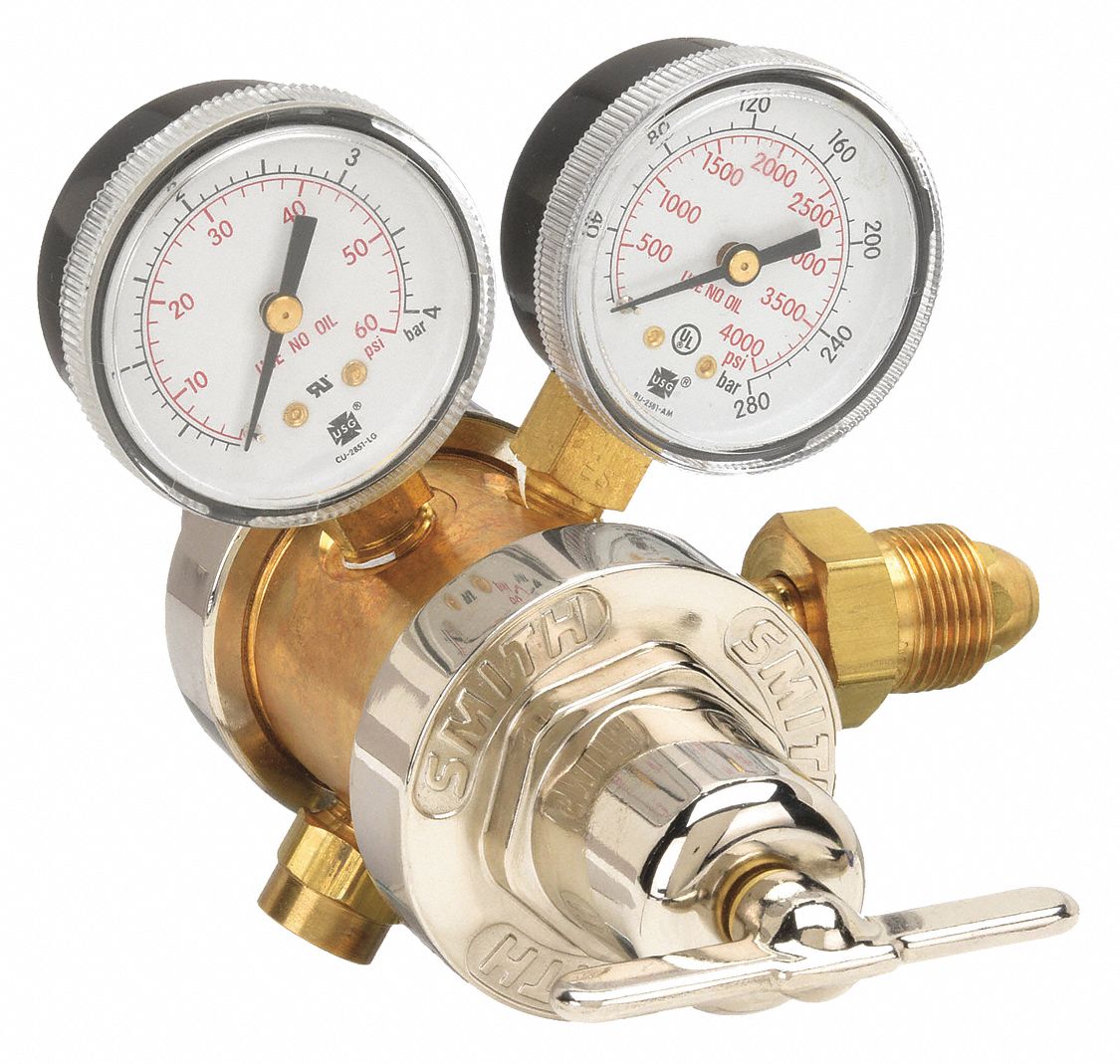 Gas Regulator: Two Stage, CGA 580 Inlet, 5/8"-18 F RH Outlet, 50 psig