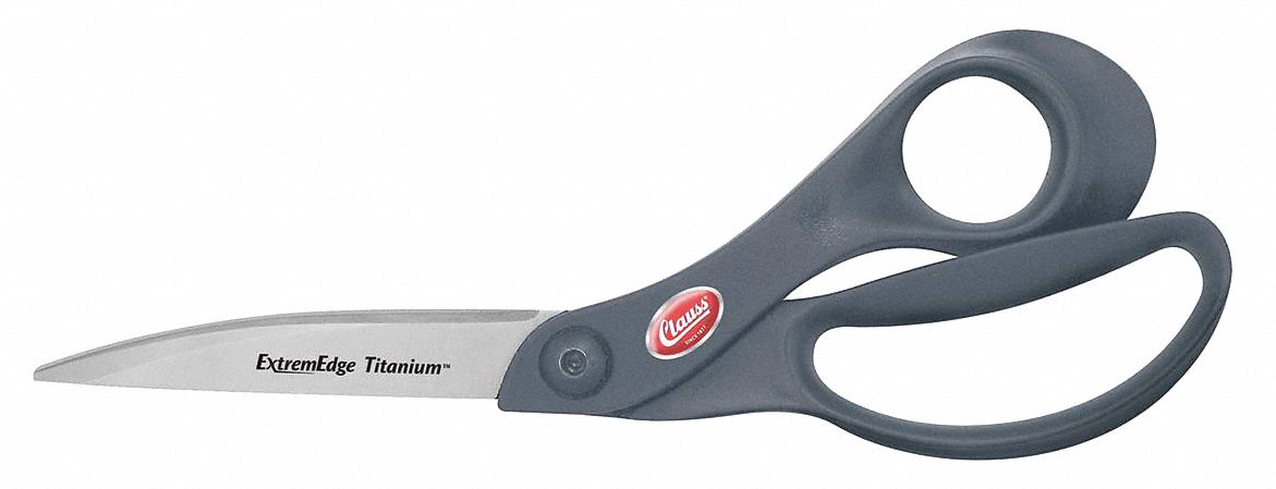 Shears: Right-Hand, 9 in Overall Lg, Straight, Titanium Bonded, Pointed, Gray, Offset Handle