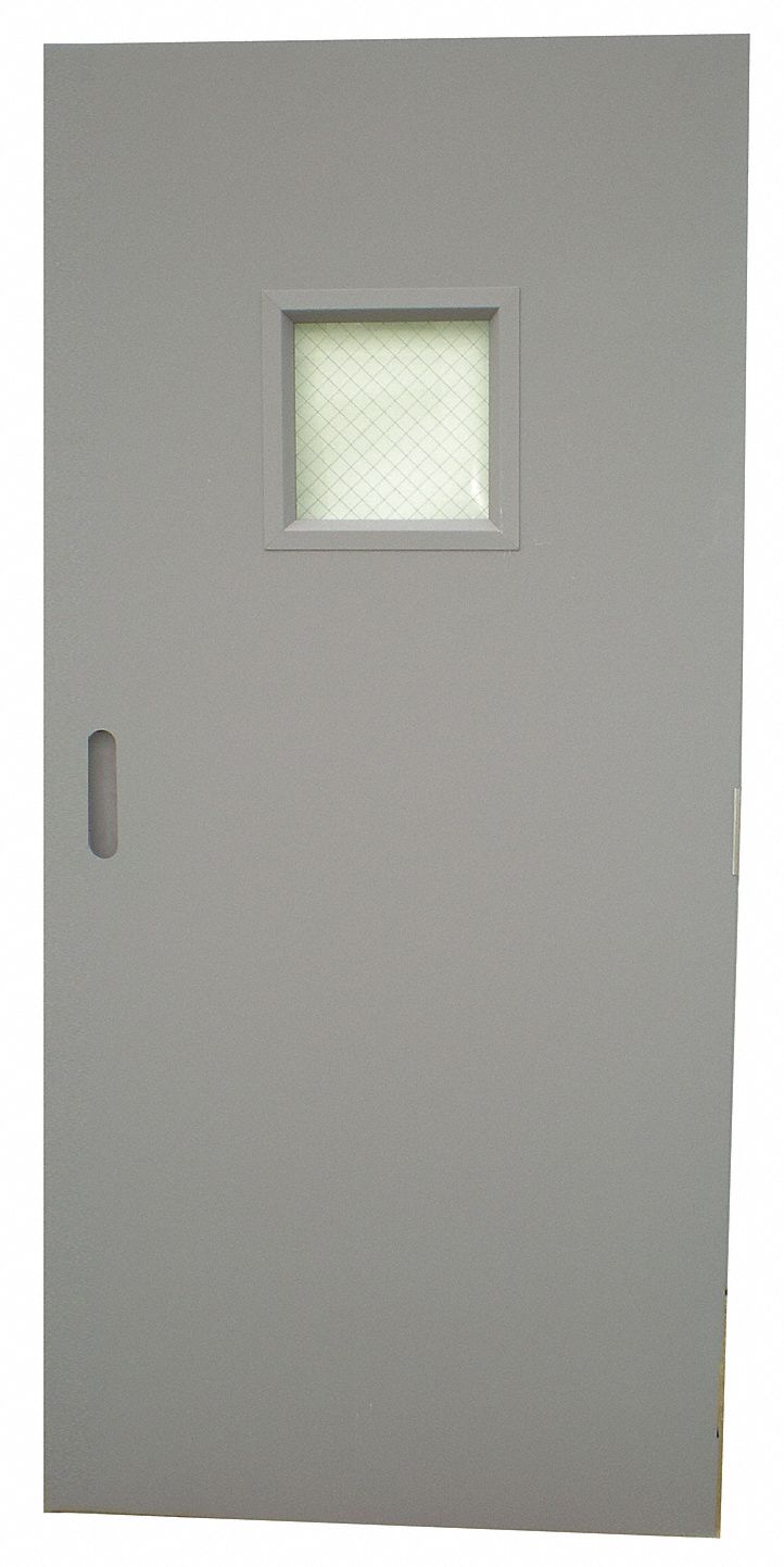 Vision Light Steel Door with Glass: Square Window, 90 min Fire Rating, 80 in Door Opening Ht, Steel