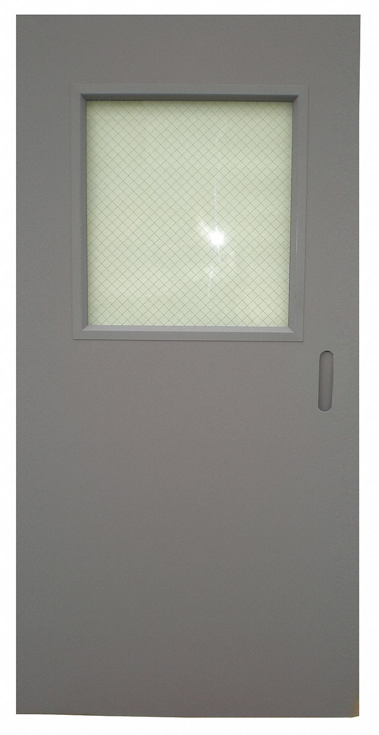 Half Glass Steel Door with Glass: Rectangle Window, 45 min Fire Rating, 80 in Door Opening Ht, Steel