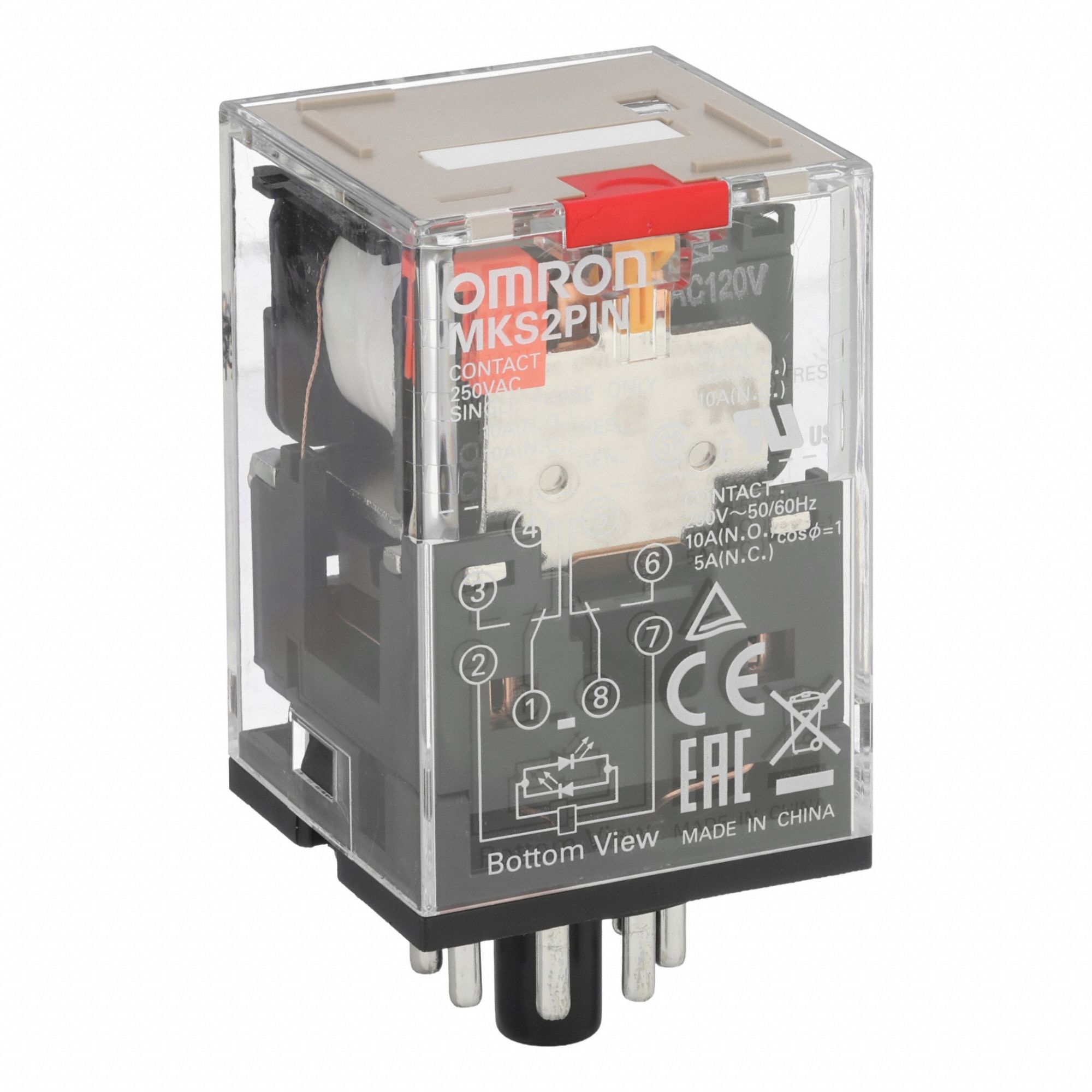 General Purpose Relay: Socket Mounted, 10 A Current Rating, 120V AC, DPDT, 8 Pins/Terminals