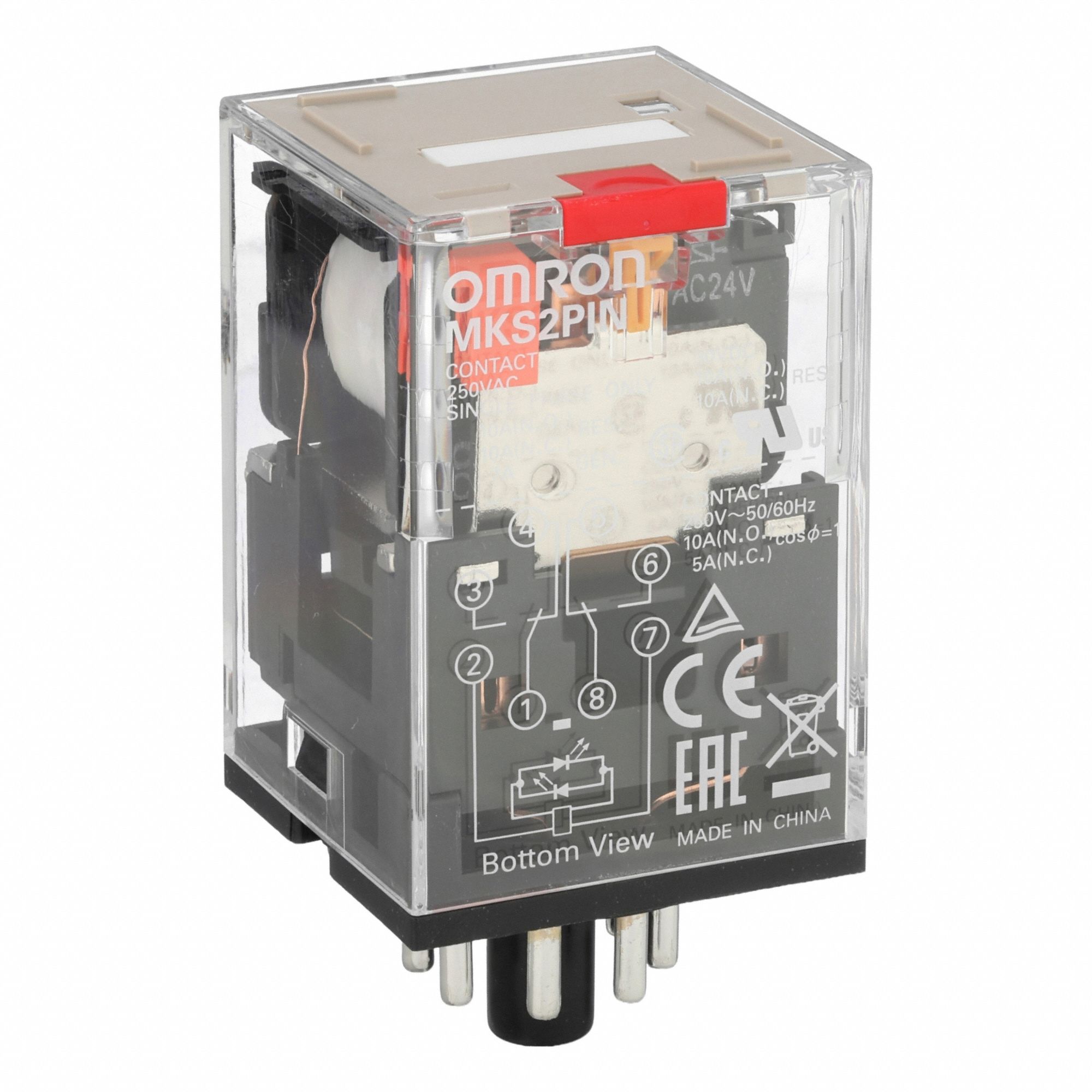 General Purpose Relay: Socket Mounted, 10 A Current Rating, 24V AC, DPDT, 8 Pins/Terminals