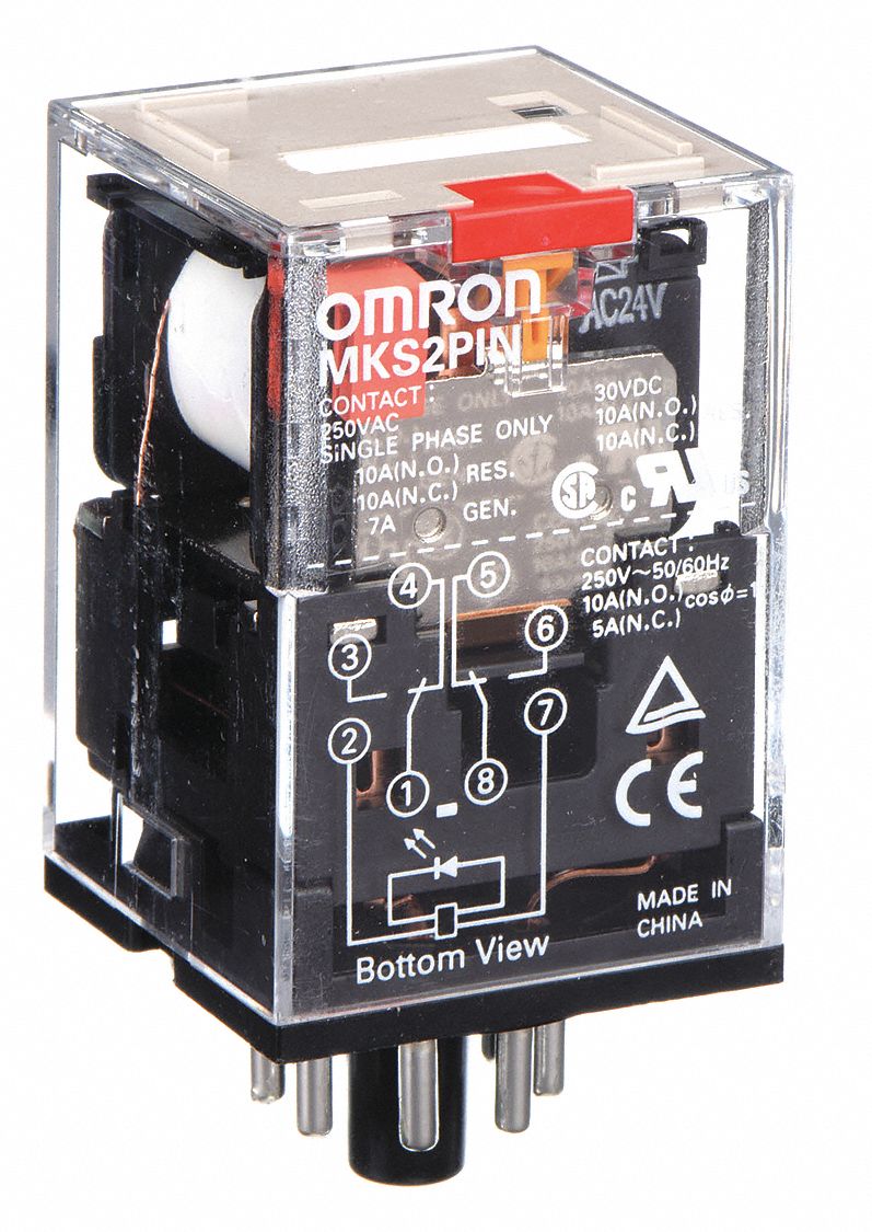 RELAIS TOUT USAGE, INDIUM D'ÉTAIN ARGENTÉ, 10 A, 24 V CA, ENFICHABLE, 8 GOUPILLES