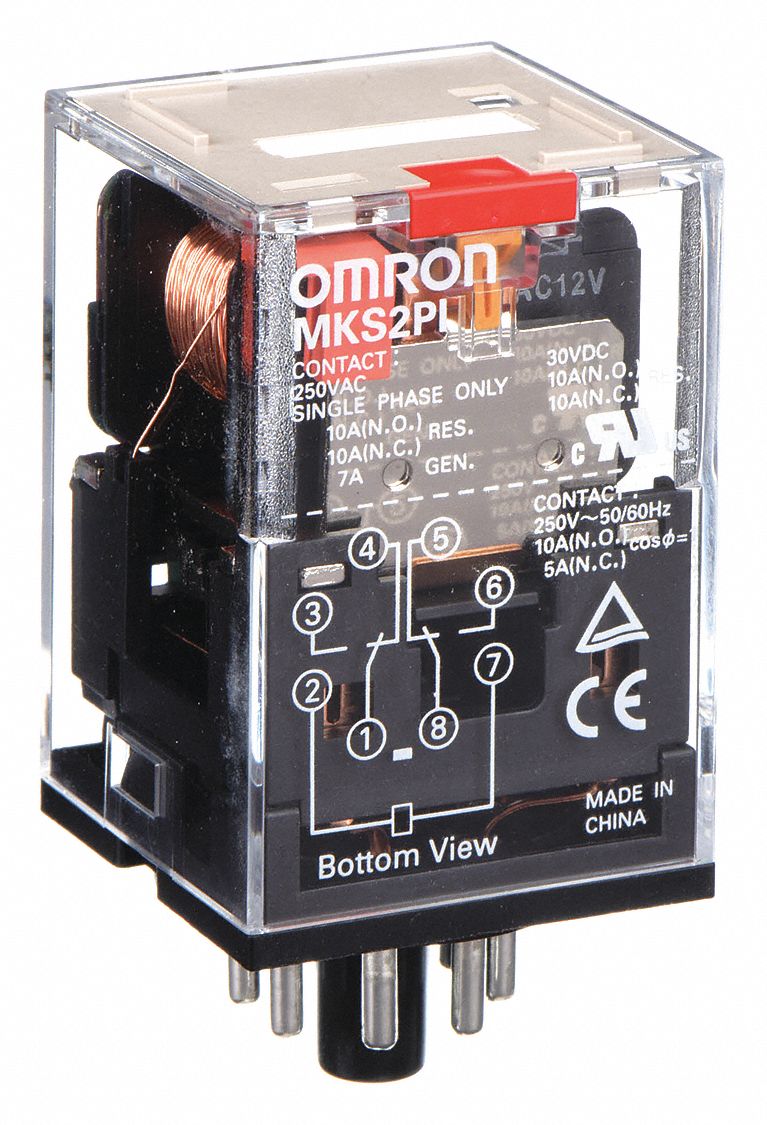 General Purpose Relay: Socket Mounted, 10 A Current Rating, 12V AC, 8 Pins/Terminals, DPDT