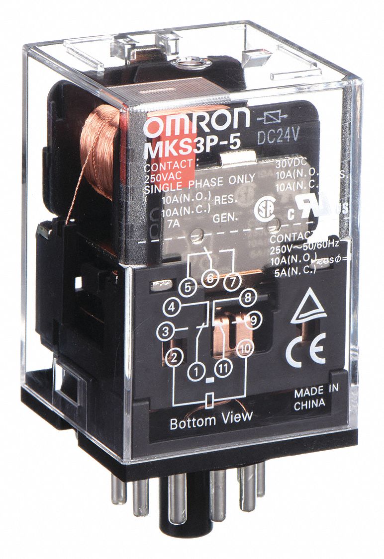 RELAIS TOUT USAGE, INDIUM D'ÉTAIN ARGENTÉ, 10 A, 24 V CC, ENFICHABLE, 11 GOUPILLES