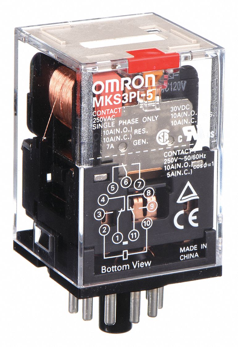 General Purpose Relay: Socket Mounted, 10 A Current Rating, 120V AC, 11 Pins/Terminals, 3PDT