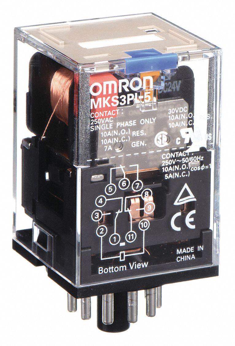 General Purpose Relay: Socket Mounted, 10 A Current Rating, 24V DC, 11 Pins/Terminals, 3PDT