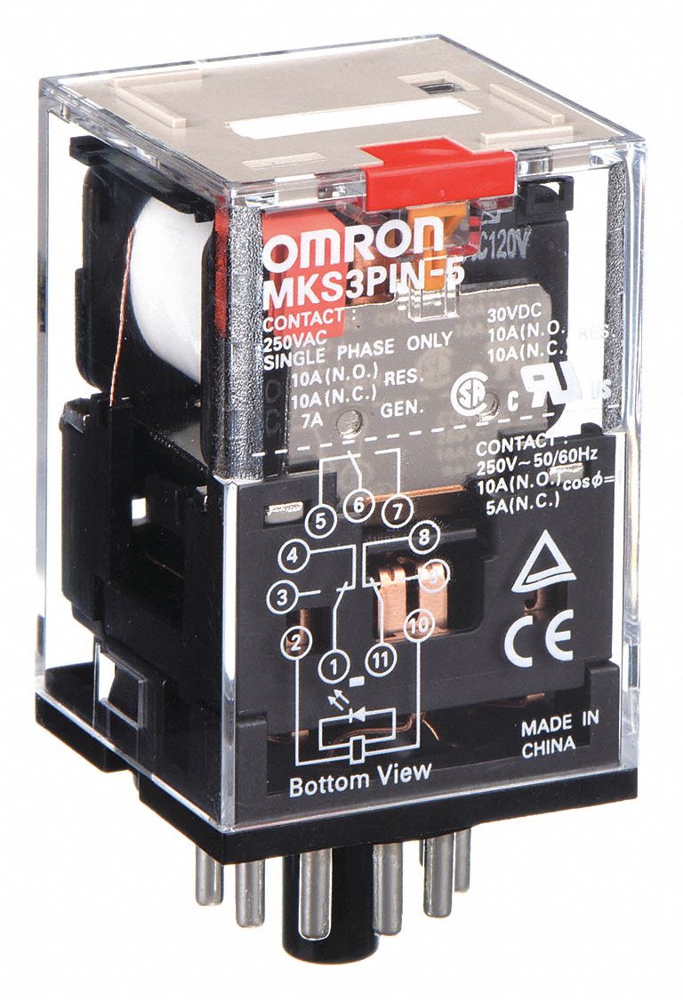 GENERAL PURPOSE RELAY, SOCKET MOUNTED, 10 A CURRENT RATING, 120V AC, 11 PINS/TERMINALS, 3PDT