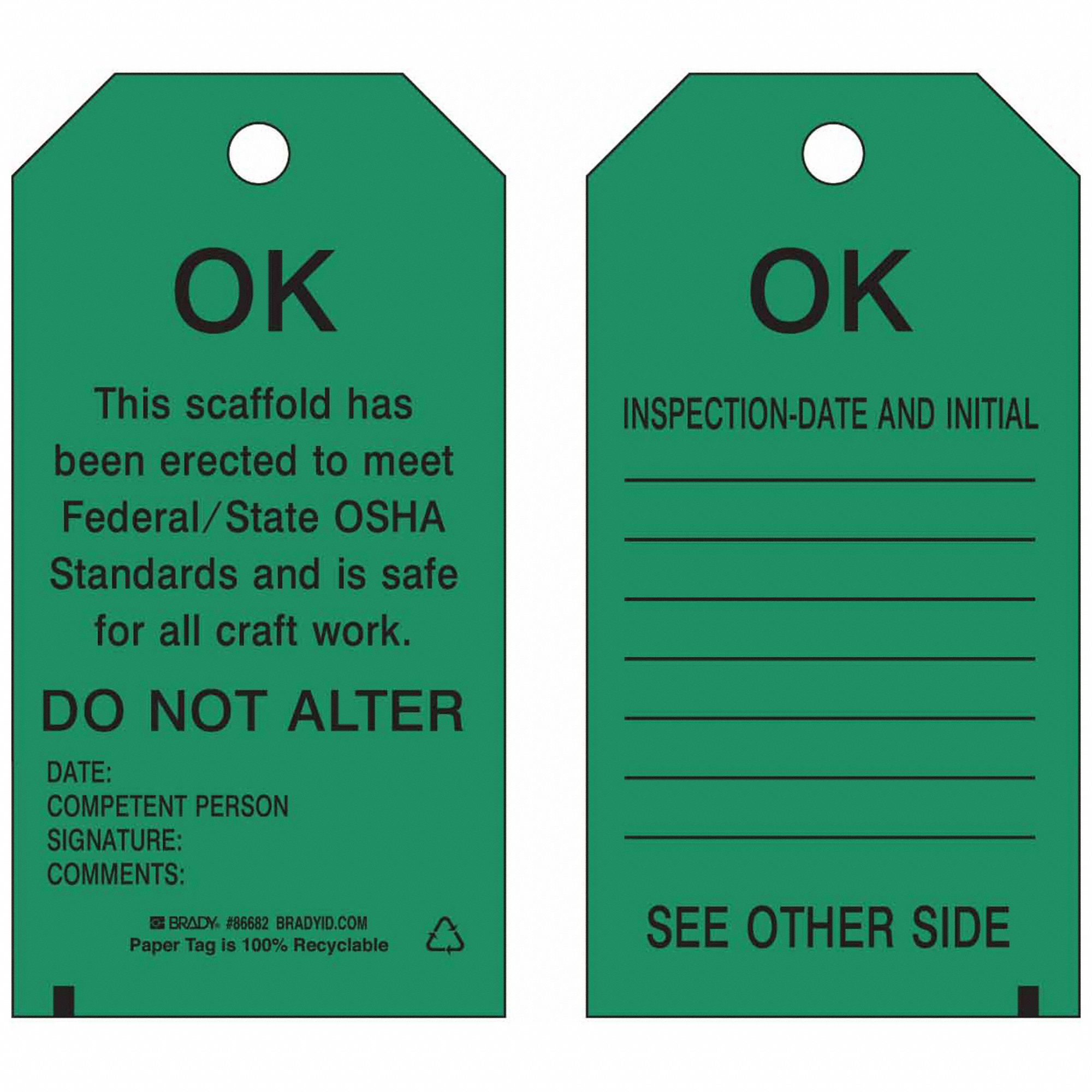 Tag: Ok, 3 in Wd, 5 3/4 in Ht, Black/Green, Rectangle, Polyester, Indoor/Outdoor, English, 10 PK