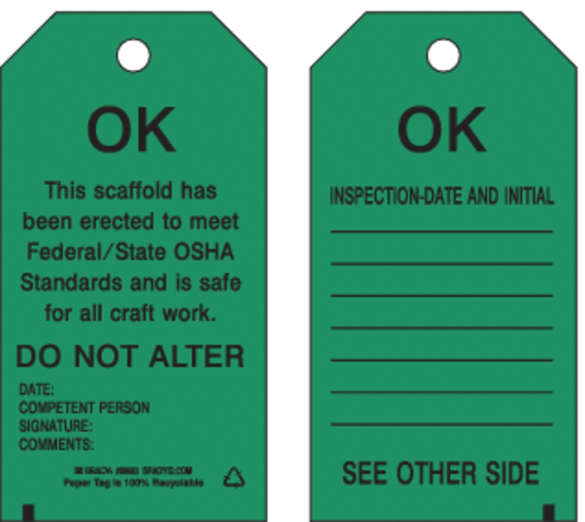 Attention 25 Laminated Pk BRADY Lockout Tags Green W/zip Ties Grommeted 