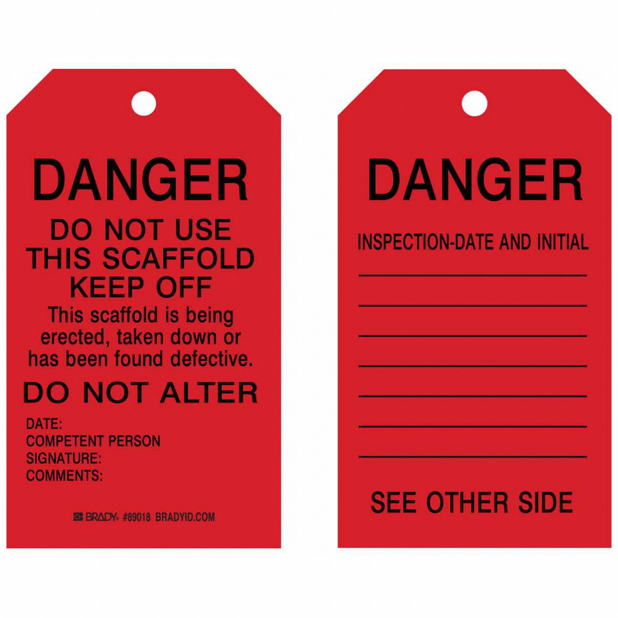 Tag: Danger, 4 in Wd, 7 in Ht, Black/Red, Rectangle, Matte, Heavy Duty Polyester, English, 10 PK