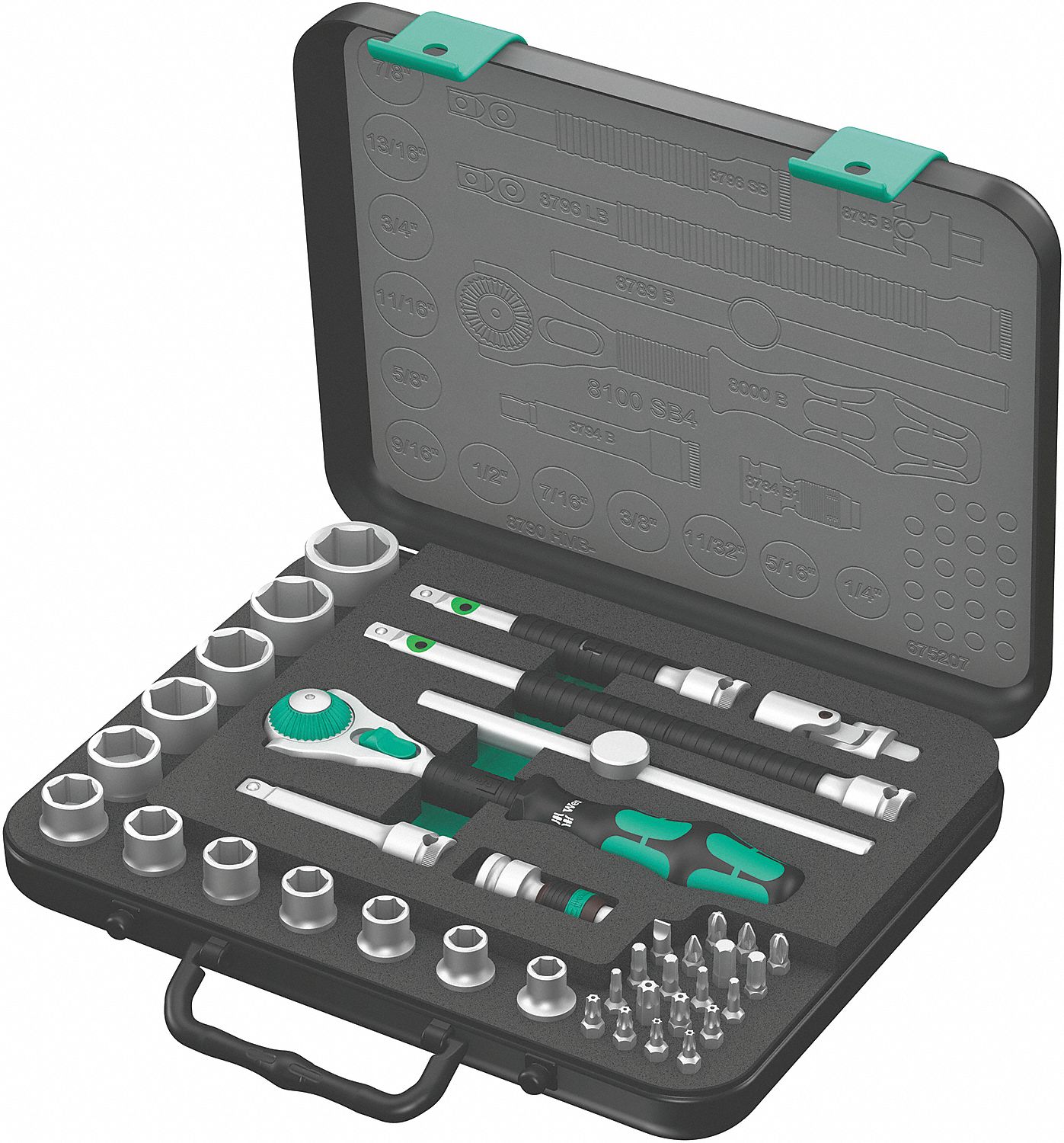 WERA Socket Wrench Set, Socket Size Range 1/4 in to 7/8 in, Drive Size 3/8 in, Drive Type Hand