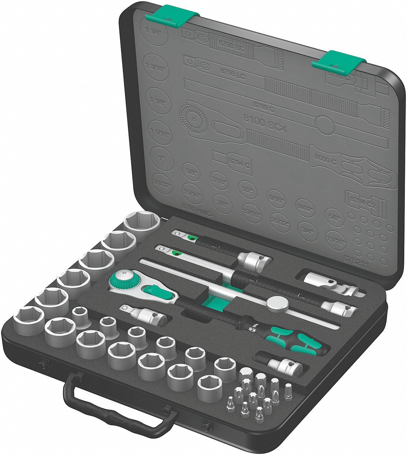 WERA Socket Wrench Set, Socket Size Range 3/8 in to 1 1/4 in, Drive Size 1/2 in, Drive Type Hand