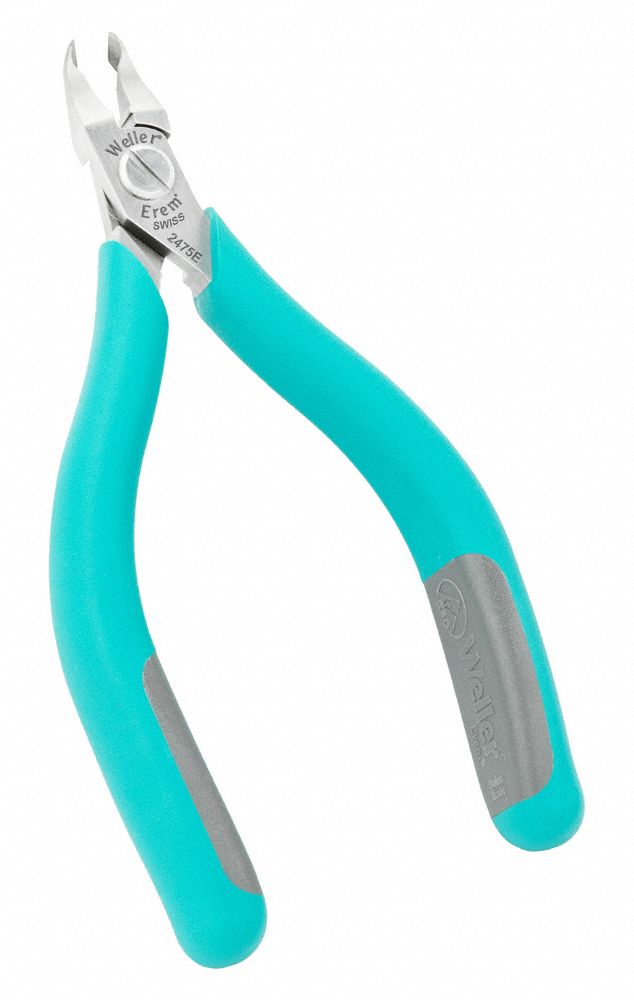 ESD End Cutting Nippers: 5 1/4 in Overall Lg, For 0.6 mm Max Wire Thick, 1/4 in Jaw Wd, Steel