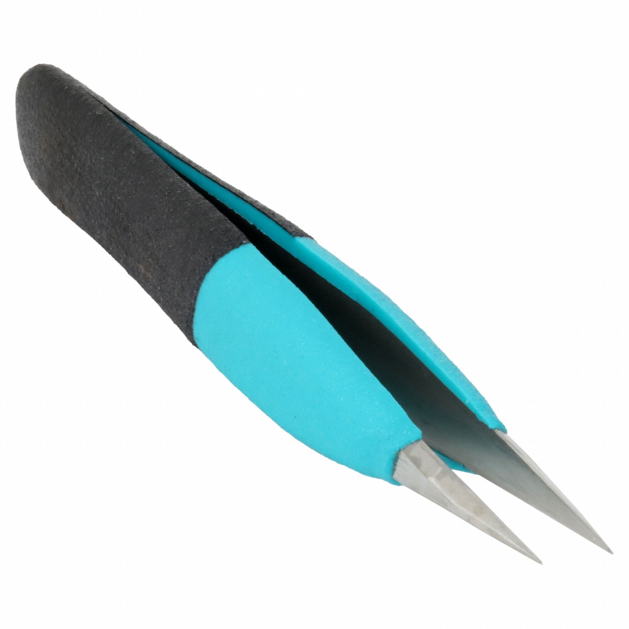 Ergonomic Precision Tweezers: Stainless Steel, Point, Straight Tip, 0.38 mm Tip Thick