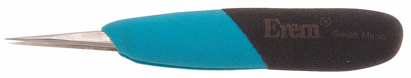 ERGONOMIC PRECISION TWEEZERS, STAINLESS STEEL, POINT, STRAIGHT TIP, 0.38 MM TIP THICK