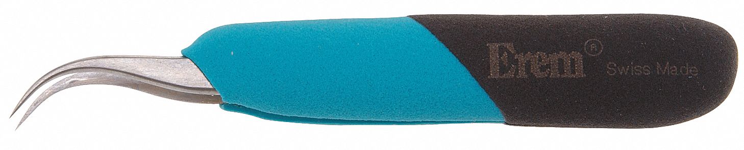 Ergonomic Precision Tweezers: Stainless Steel, Point, Curved Tip, 0.41 mm Tip Thick