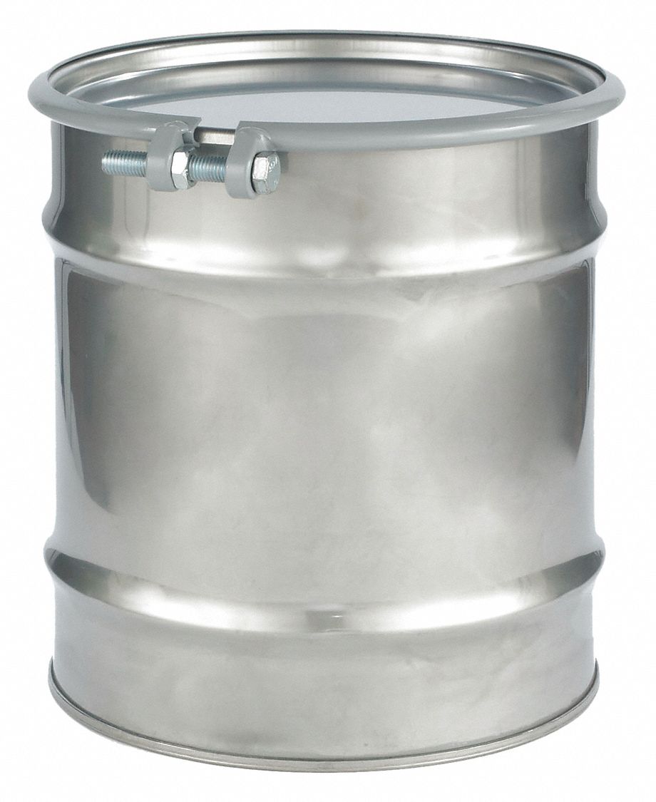 Transport Drum: Stainless Steel, 8 gal, Bolt Ring, Gray / Gray, Type 304, 1A2/X96/S