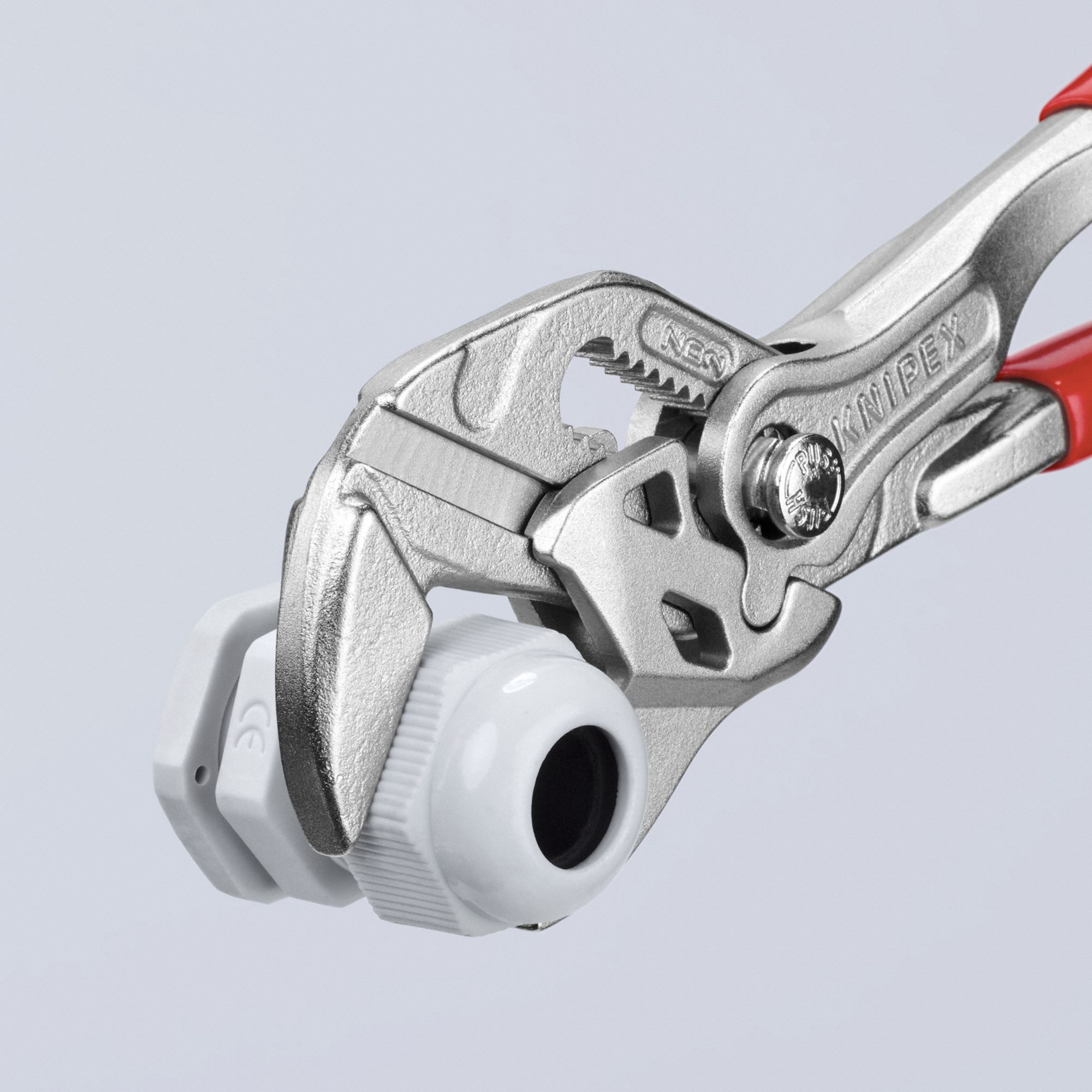 KNIPEX Plier Wrench Flat, Push Button, 1 in Max Jaw Opening, 6 in