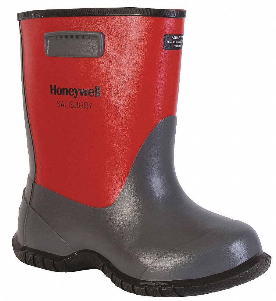 UNISEX PULL-ON OVERBOOTS, WATERPROOF, RED/BLACK, 14 IN H, SIZE 13, RUBBER