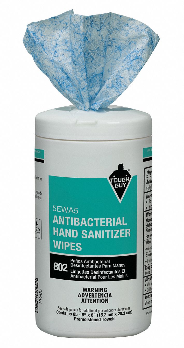 TOUGH GUY Hand Sanitizer Wipes Canister, Wipes, 6 in x 8 in Sheet Size