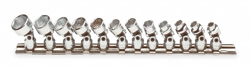 Socket Set: 1/4 in Drive, 12 Piece, 6-Point, Metric, 5 mm to 15 mm