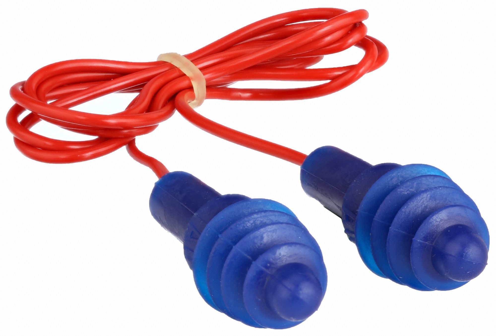 EARPLUGS, REUSABLE, BL, VINYL/NYLON, UNIVERSAL, 4-FLANGED, 27DB, CORDED, PUSH-IN, CSA