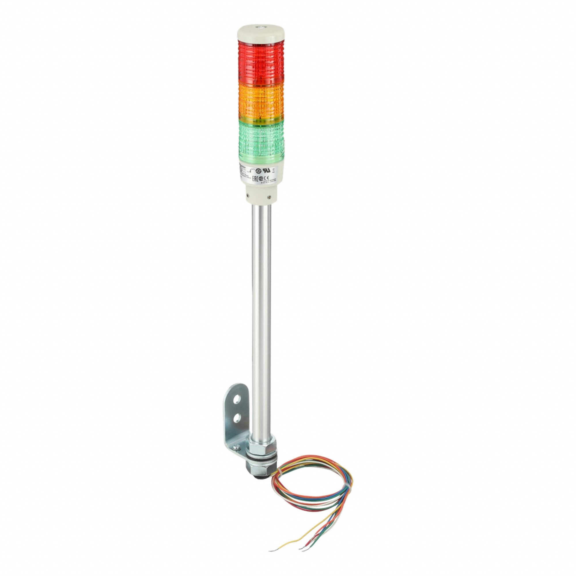 Tower Light Assembly: 3 Tier, Green/Orange/Red, No Sounder Tier, Steady, XVC4B3