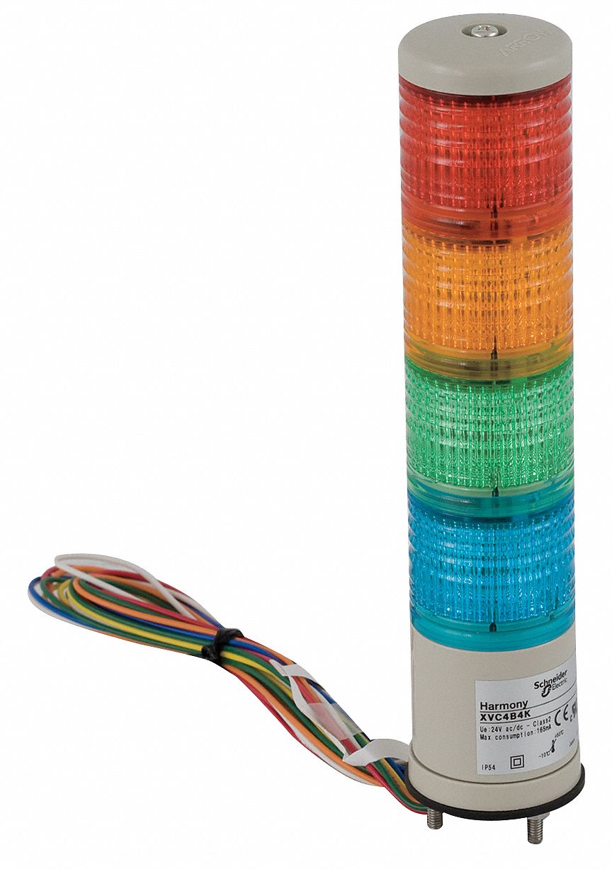 4 Lights, Blue/Green/Orange/Red, Tower Light LED Assembly 5FTK9XVC4B4K Grainger