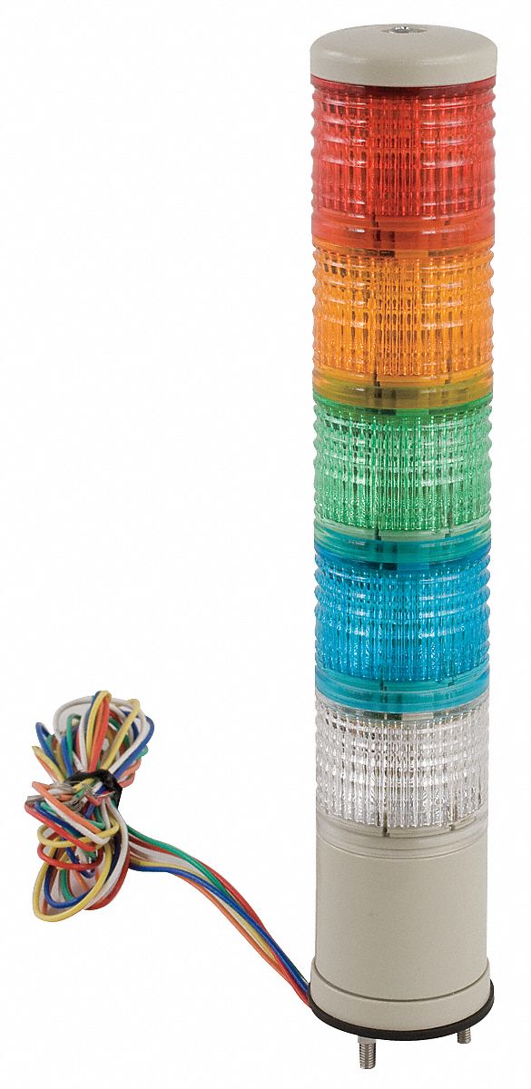 Tower Light Assembly: 5 Tier, Blue/Clear/Green/Orange/Red, No Sounder Tier