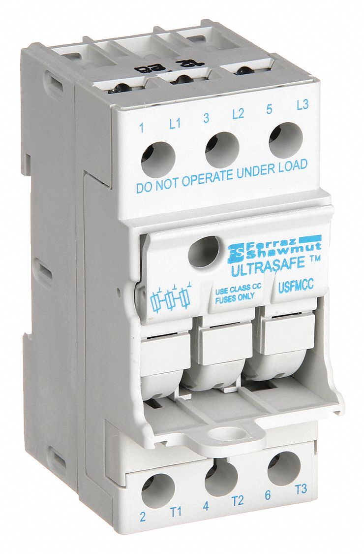 Fuse Block: Finger-Safe, 3 Pole, 600 V AC, DIN Rail Mounting, Screw Termination