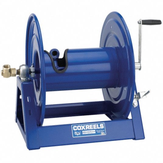 COXREELS Hand Crank Hose Reel: 100 ft (3/4 in I.D.), 17 5/8 in L x 17 3/8  in W x 18 3/4 in H, Brass