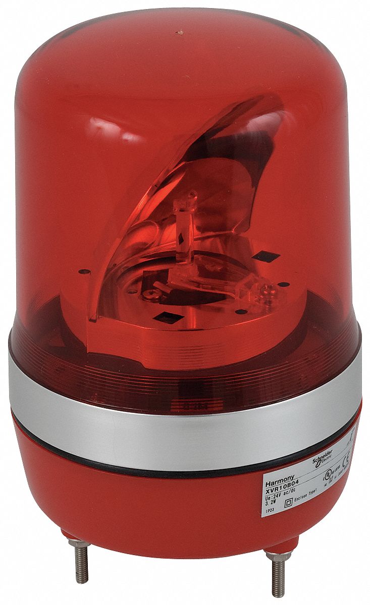 Warning Light: Red, LED, 24V AC/DC, 4 5/32 in Overall Dia, 4 5/32 in Overall Ht