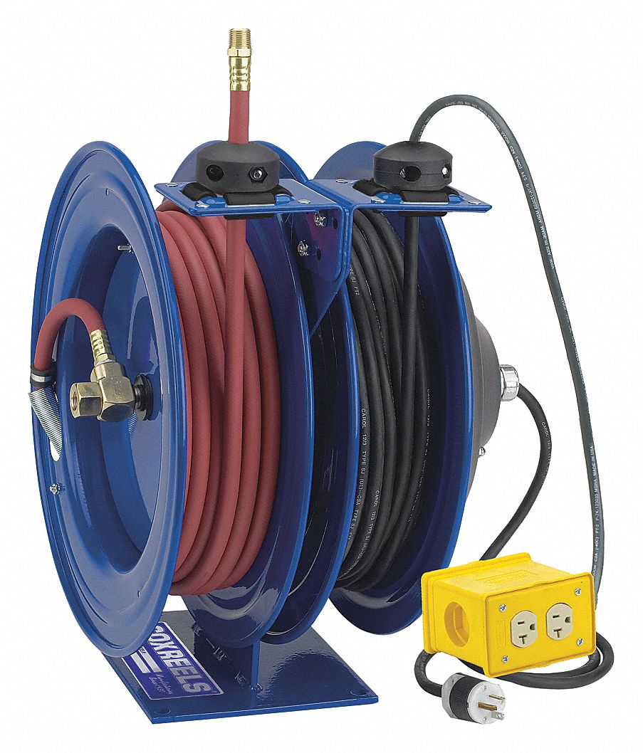 Coxreels C-L350-5012-B Dual Hose Reel, Spring, 3/8 in MNPT, 50 ft