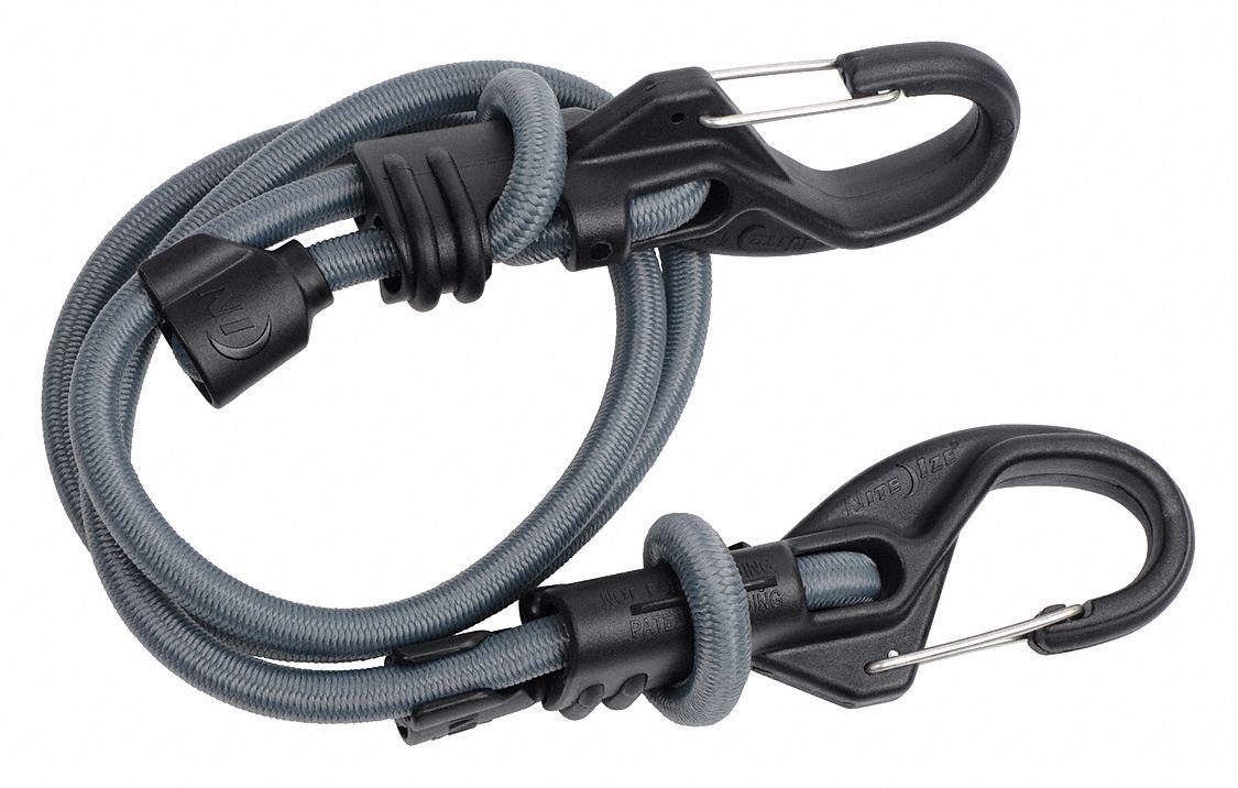 NITE IZE Black Rubber Bungee Cord with Carabiners, Bungee Length: 10 in ...