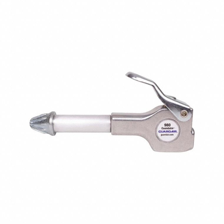 Air Gun: Thumb-Lever Grip, Aluminum, 1/4 in Female NPT, 1 Nozzle(s), Whisper Jet, Aluminum