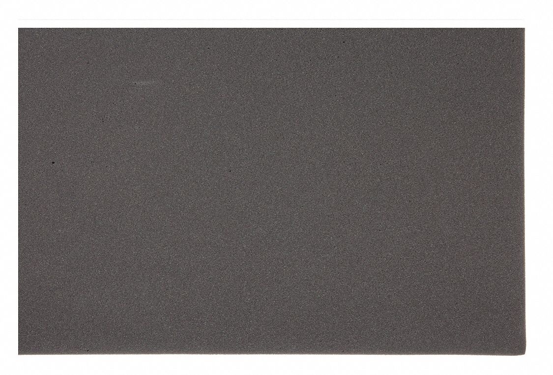 POLYURETHANE SHEET, STANDARD, 24 IN X 6 FT, ½ IN THICK, GREY, OPEN CELL, PLAIN, SOFT (5 TO 8 PSI)