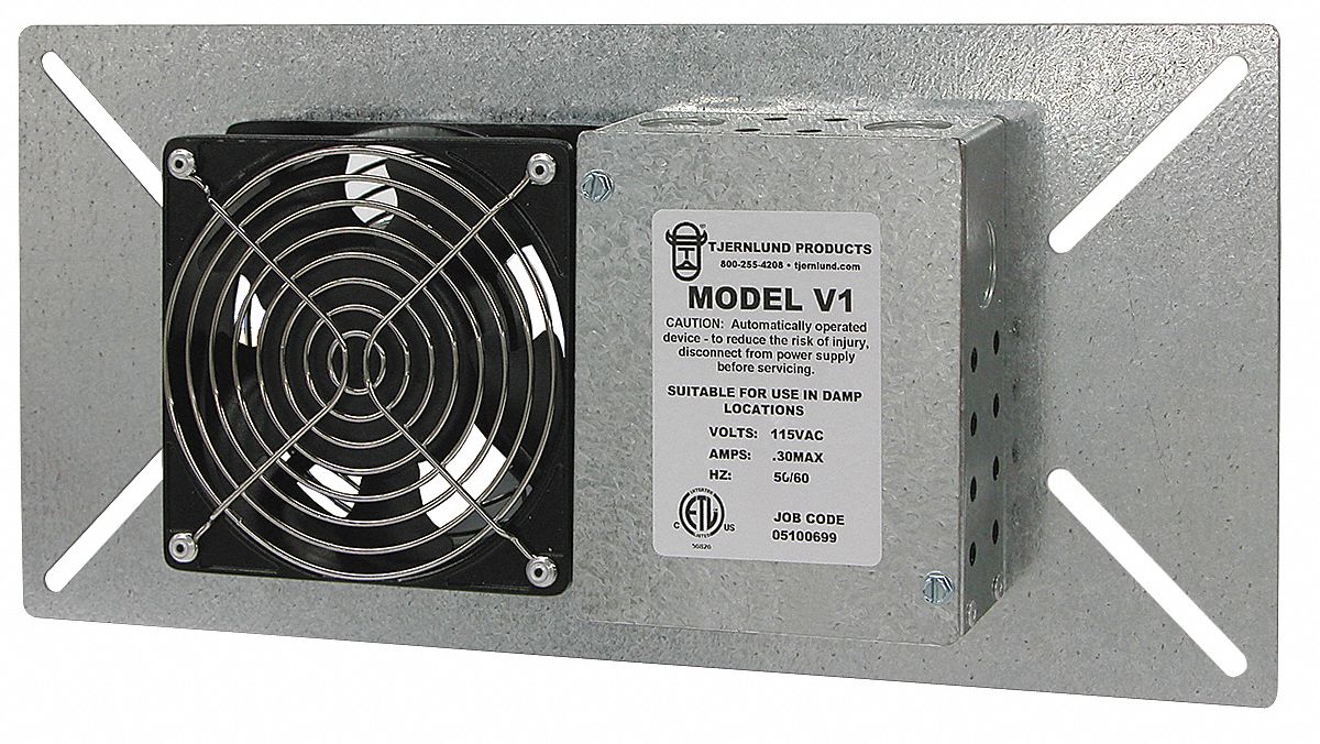 Crawl Space Fan: Exhaust, 110 cfm Max Airflow, 1 Fans, 20 W, For 6 in x 8 in Cutout HxW, 120V AC