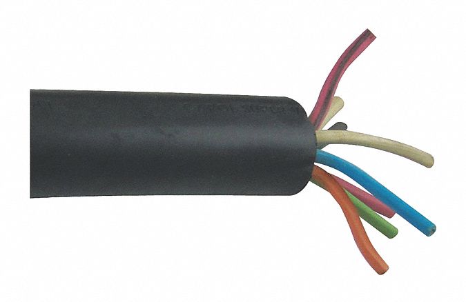Portable Cord: SOOW, 600 V, 8 Conductors, 16 AWG, Black Jacket, 250 ft Overall Lg