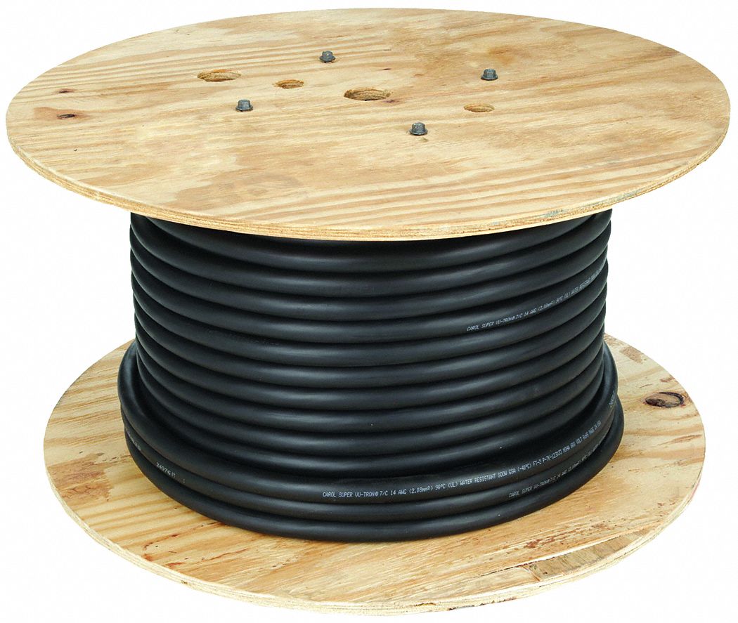 Portable Cord: SOOW, 600 V, 7 Conductors, 14 AWG, Black Jacket, 250 ft Overall Lg