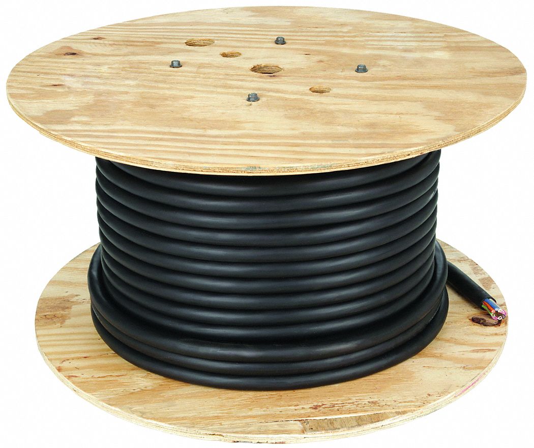 Portable Cord: SOOW, 600 V, 8 Conductors, 12 AWG, Black Jacket, 250 ft Overall Lg