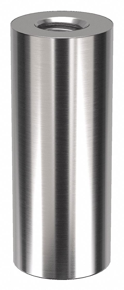 Standoff: 1/4"-20 Thrd Sz, 1 1/4 in Lg, Round, Stainless Steel, Plain, 1/2 in Dia