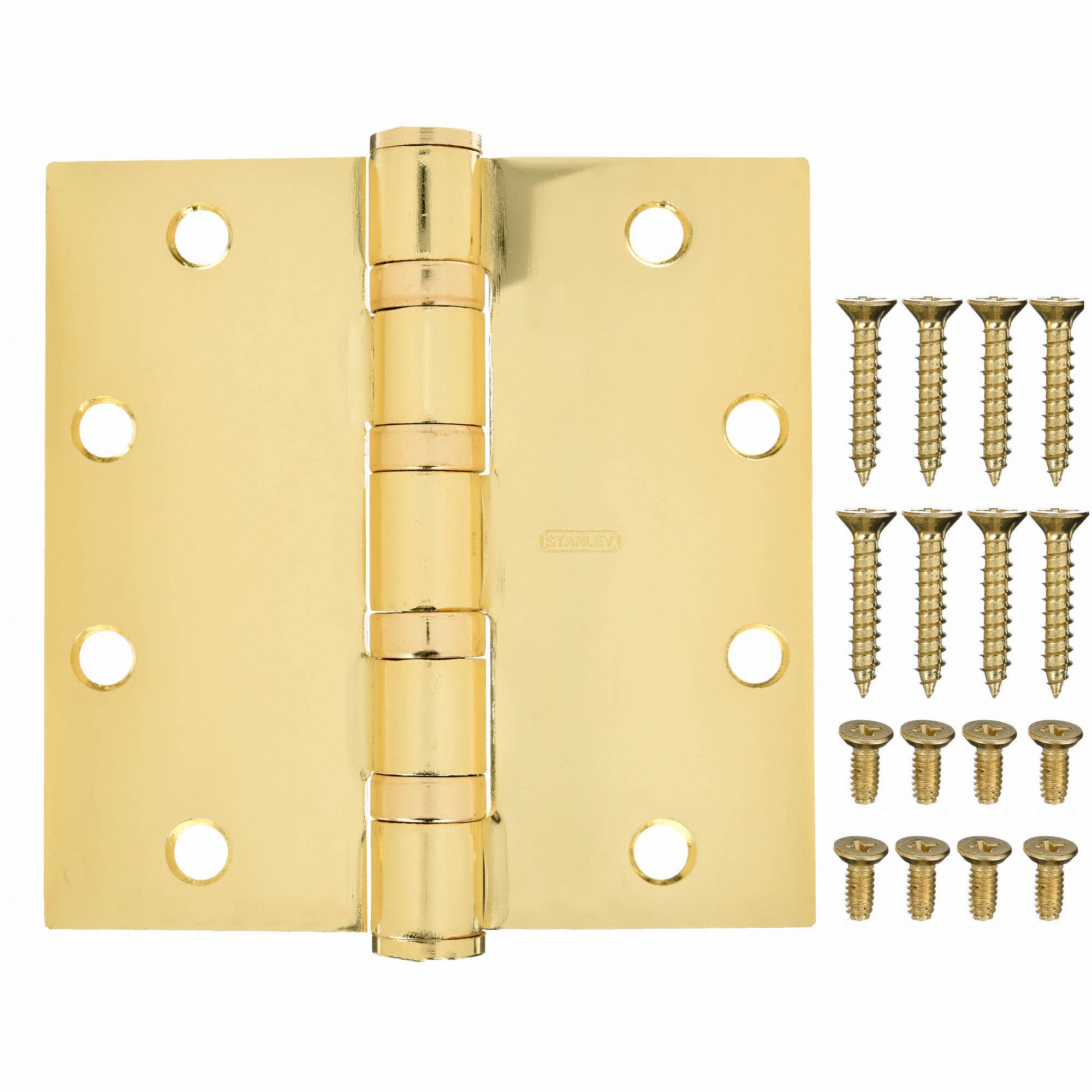 STANLEY 4 1/2 in x 2 in Butt Hinge with Bright Brass Finish, Full