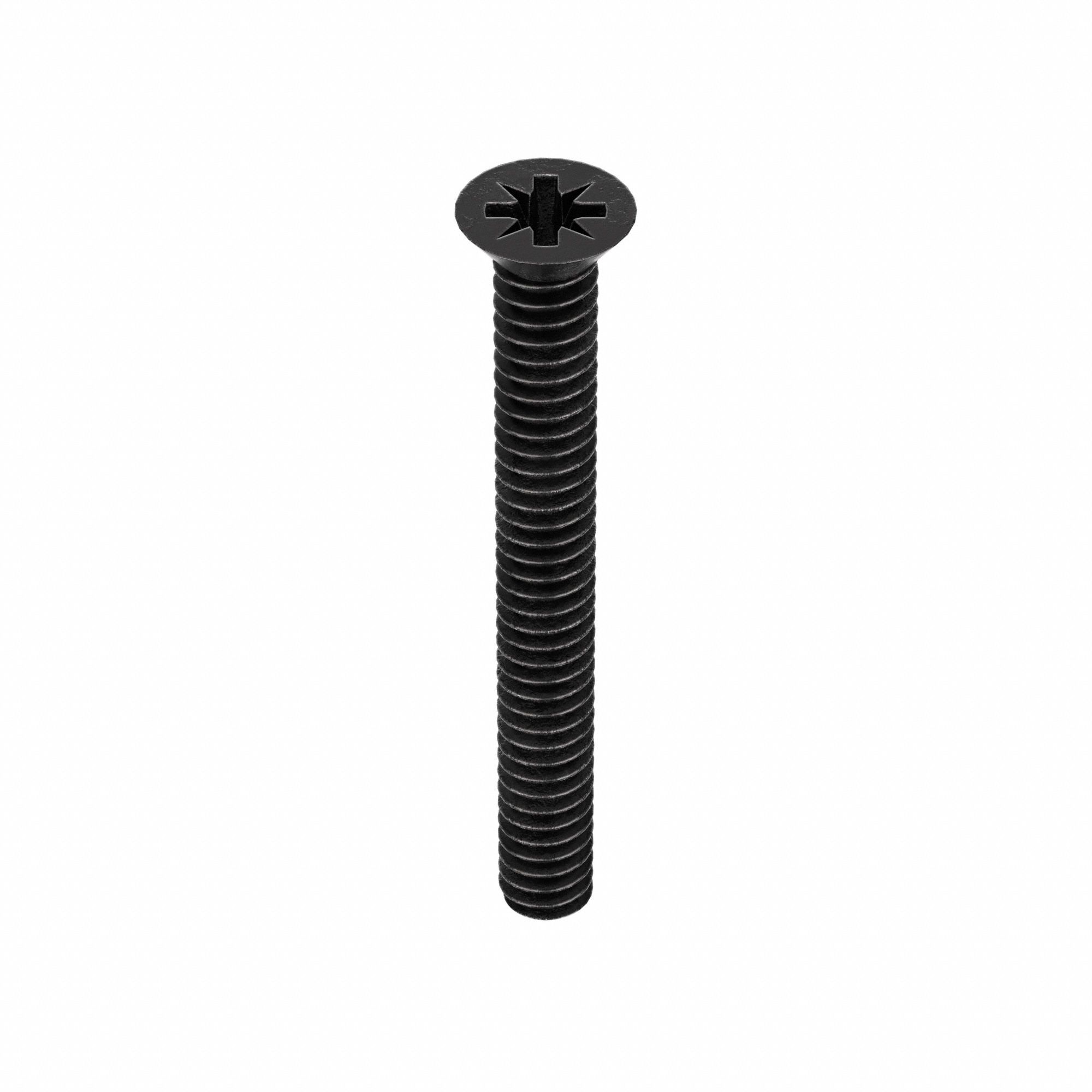 Machine Screw: #4-40 Thread Size, 61/64 in Lg, 18-8, Stainless Steel, Black Oxide, Flat, 50 PK